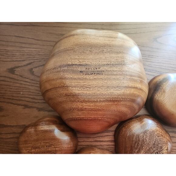 Philart Monkeypod Wood Salad Bowls With4 Serving Bowls - Picture 4 of 9